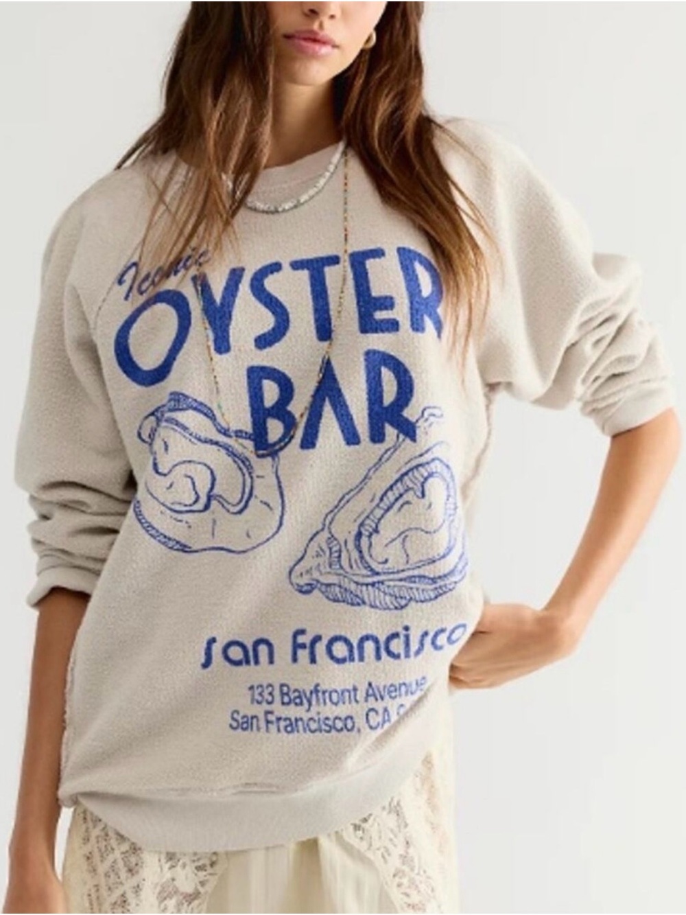Free People Retro Brand Cream Oyster Pullover Sweatshirt hard to find
